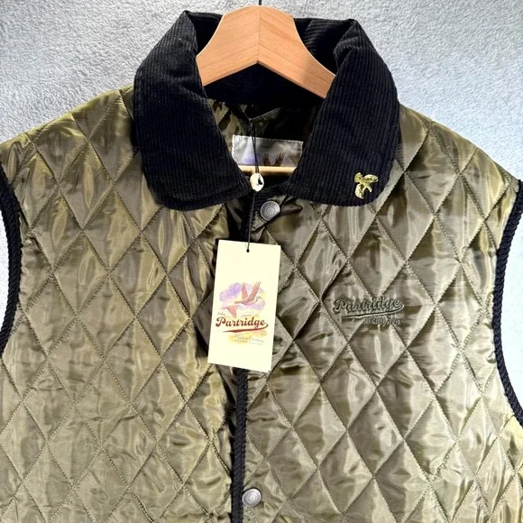 John Partridge Rag Gilet Quilted Vest Men's XL Olive Black Corduroy Button Front - Picture 2 of 10